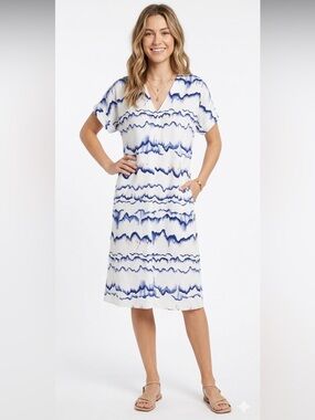Nordstrom Short Sleeve V-Neck T-Shirt Dress Shift MIDI Size Large Coastal